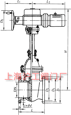 Z941T、Z941W、Z941H 型 PN10、PN16 鐵制電動楔式閘閥主要外形及結構尺寸示意圖