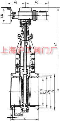 Z945T、Z945W 型 PN6、PN10 型鑄鐵電動暗桿楔式閘閥主要外形及結構尺寸示意圖